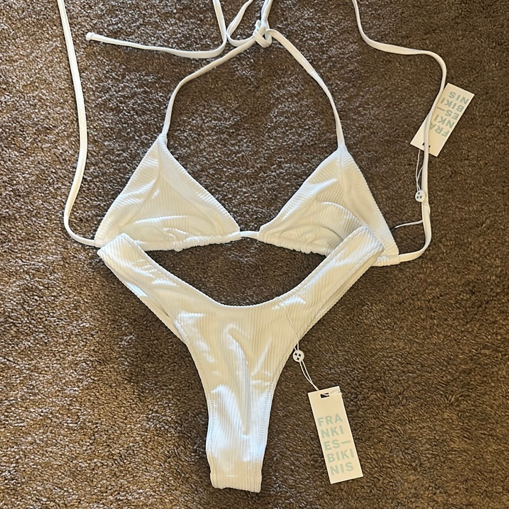 Frankies Bikinis White Ribbed Bikini Set